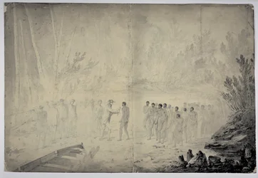 Kapitän Cooks Interview mit Eingeborenen in Adventure Bay, Van Diemen